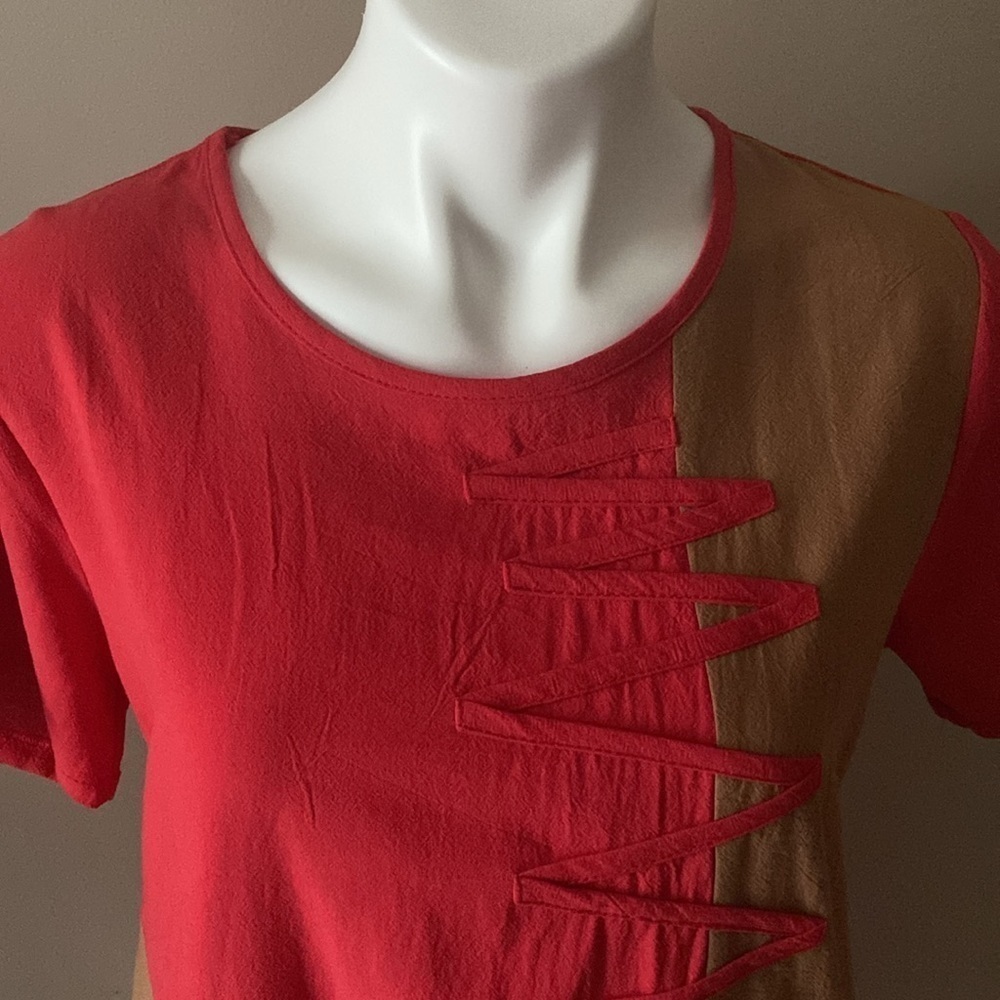 Belle De Jour Paris Red, Black and Brown Stiches Patchwork Cotton Dress Casual - Picture 5 of 7